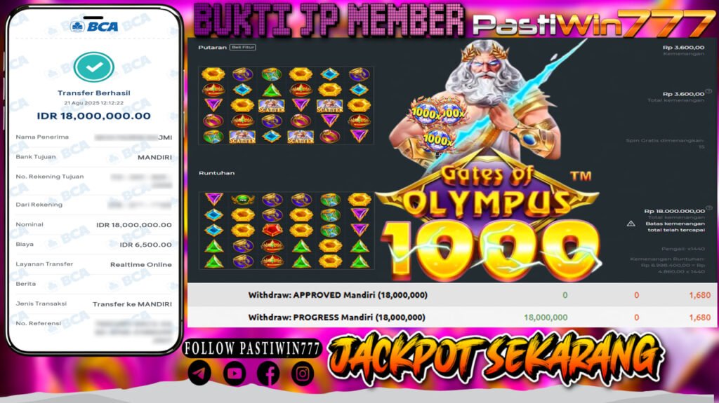 BUKTI JP MEMBER PASTIWIN777 BERMAIN GATE OF OLYMPUS 1000 -PRAGMATIC PLAY