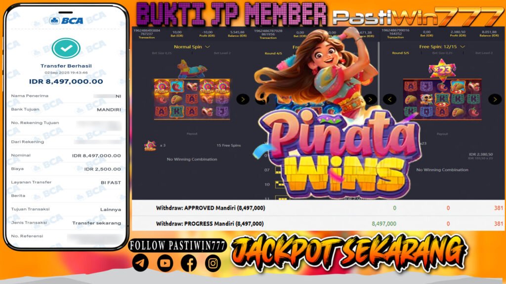 BUKTI JP MEMBER PASTIWIN777 BERMAIN GAME PINATA WINS -PG SOFT