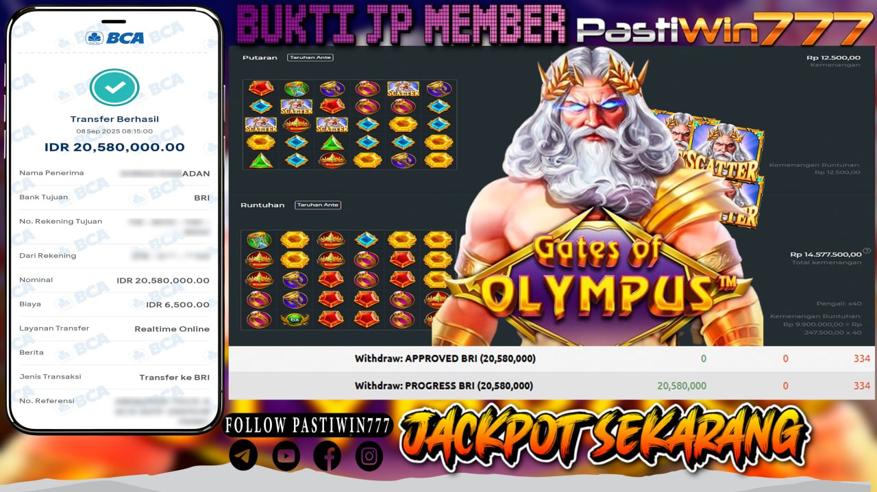 BUKTI JP MEMBER PASTIWIN777 BERMAIN GATE OF OLYMPUS -PRAGMATIC PLAY