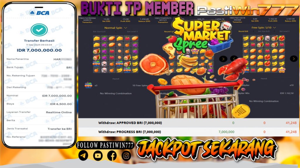 BUKTI JP MEMBER PASTIWIN777 BERMAIN SUPER MARKET SPREE -PG SOFT