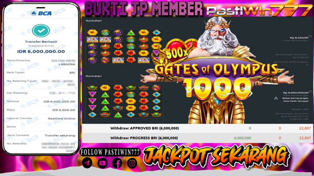 BUKTI JP MEMBER PASTIWIN777 BERMAIN GATE OF OLYMPUS 1000 -PRAGMATIC PLAY