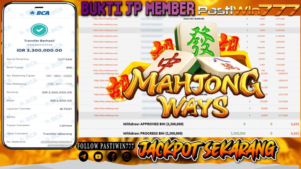 BUKTI JP MEMBER PASTIWIN777 BERMAIN GAME MAHJONG WAYS -PG SOFT